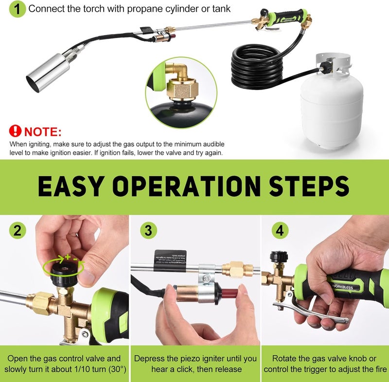WorkBless Weed Torch, Propane Torch Weed Burner with 10 ft Hose, 1800,000 BTU, Flame Weeder with Flame Control for Weeding, Snow Melting - Image 4